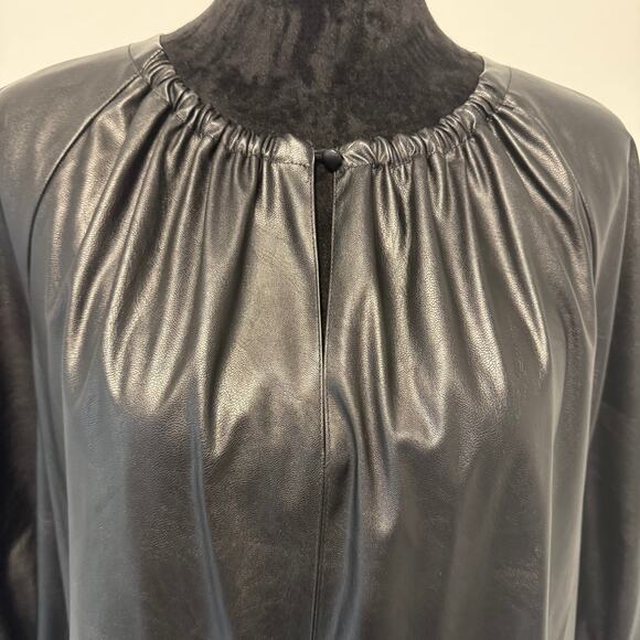 NWOT Who What Wear Black Faux Vegan Leather Balloon Sleeve Shift Dress Size XL - Picture 2 of 10